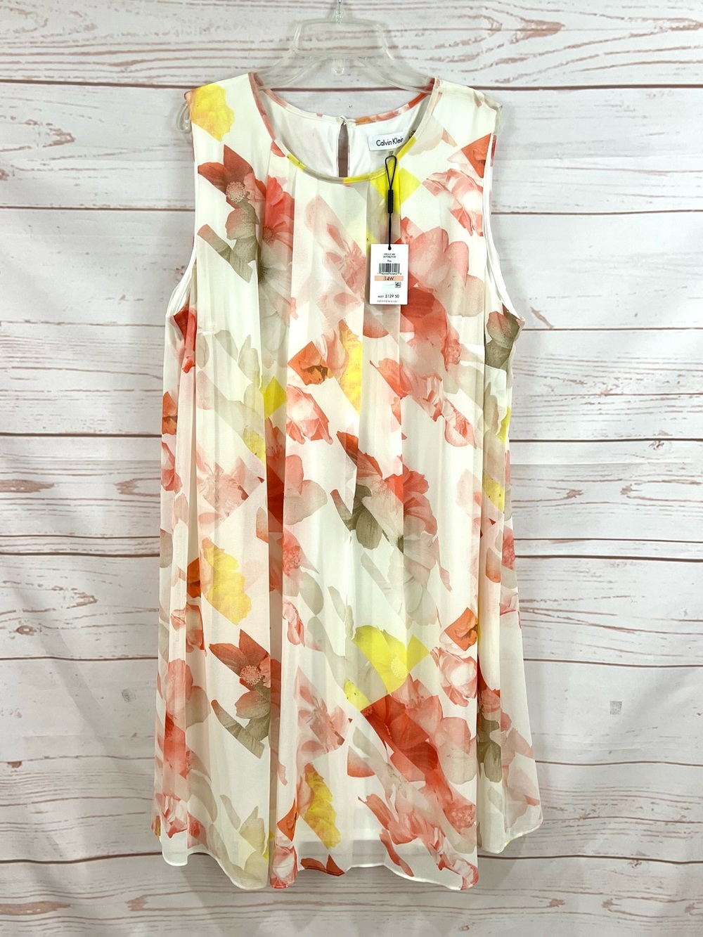 NWT Calvin Klein Floral Chiffon Trapeze Swing Mini Dress - Picture 3 of 11